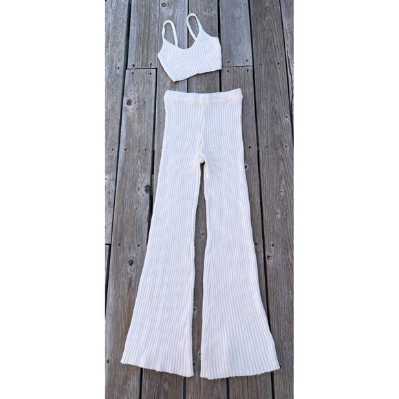 12th Tribe Tori Women's S Cream Knit Pull On Flare Sweater Pants & Tank Top - Picture 1 of 8